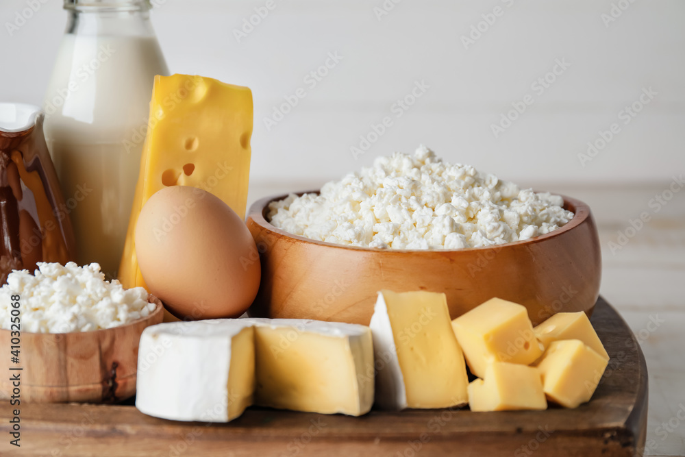 Different dairy products on wooden background Different dairy products on wooden background