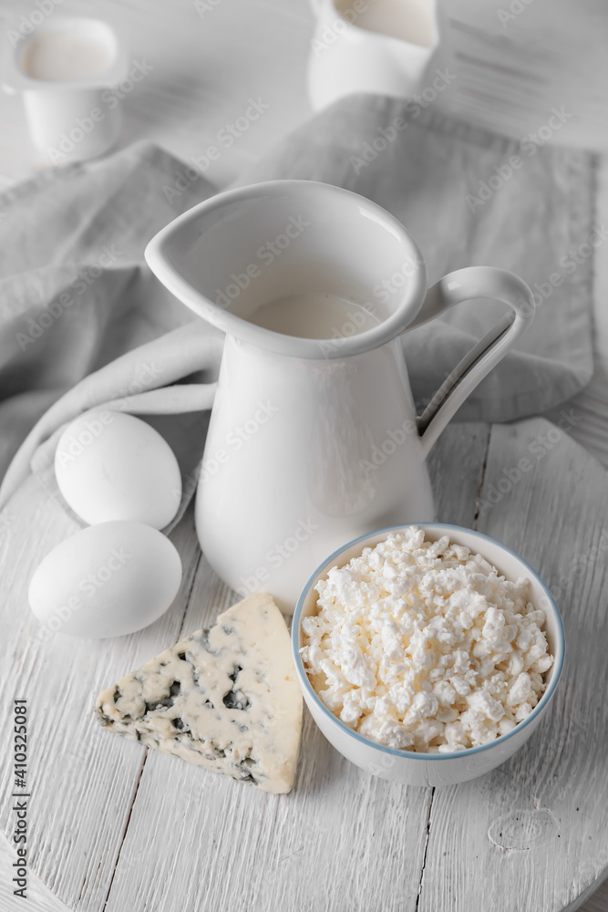 Different dairy products on light background Different dairy products on light background