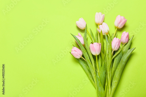 Beautiful tulip flowers on color background #410325606