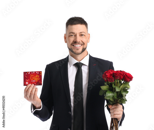 Handsome man with gift card...