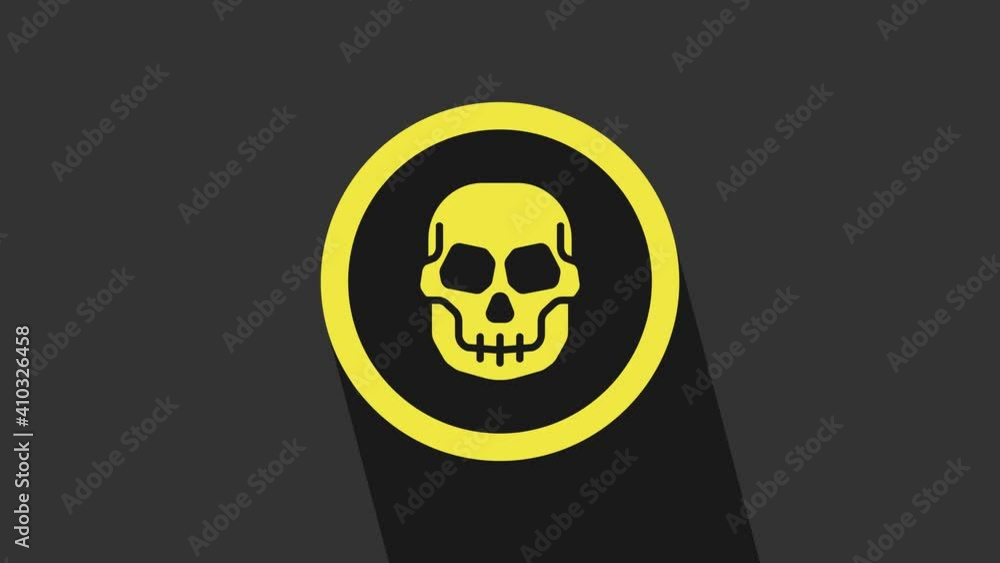 Yellow Mexican skull coin icon isolated on grey background. 4K Video motion graphic animation Yellow Mexican skull coin icon isolated on grey background. 4K Video motion graphic animation