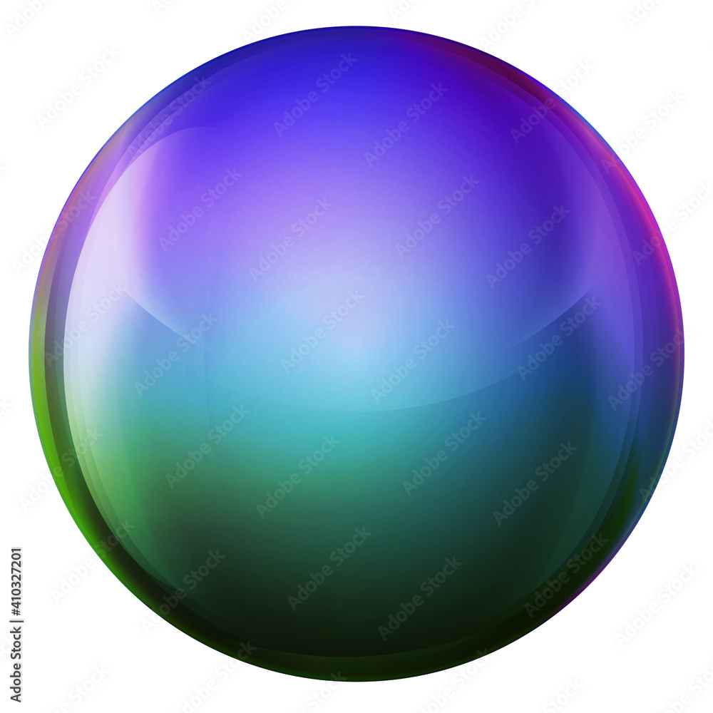 Fototapeta premium Glass colorful ball or precious pearl. Glossy realistic ball, 3D abstract vector illustration highlighted on a white background. Big metal bubble with shadow.