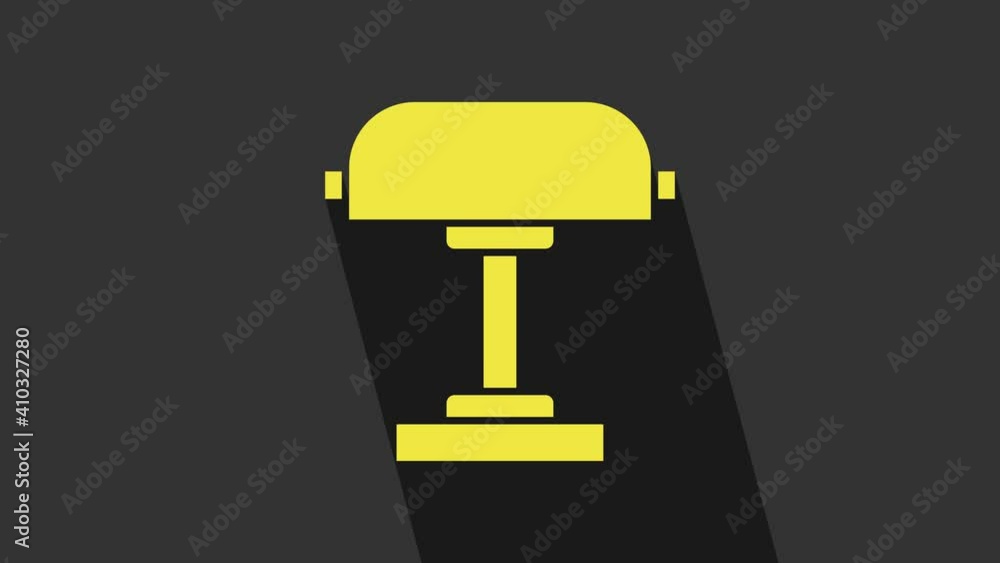 Yellow Table lamp icon isolated on grey background. Desk lamp. 4K Video motion graphic animation Yellow Table lamp icon isolated on grey background. Desk lamp. 4K Video motion graphic animation