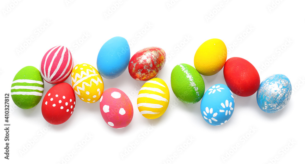 Beautiful Easter eggs on white background