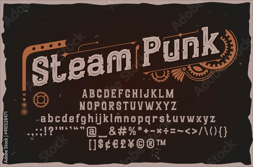 SteamPunk strong metallic font. Vintage style font