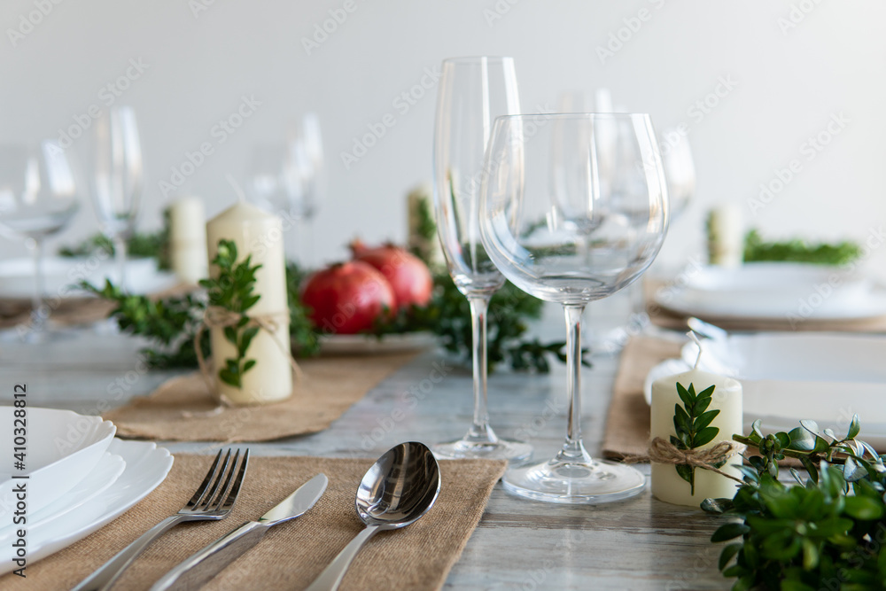 Beautiful table setting with lavender flowers on wooden background Beautiful table setting with lavender flowers on wooden background