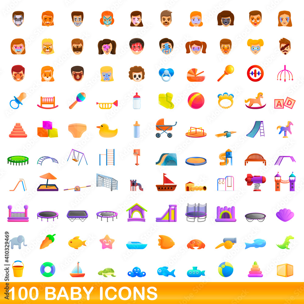 100 baby icons set. Cartoon illustration of 100 baby icons vector set isolated on white background 100 baby icons set. Cartoon illustration of 100 baby icons vector set isolated on white background