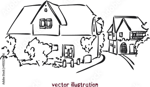 vector sketch of Europe suburb