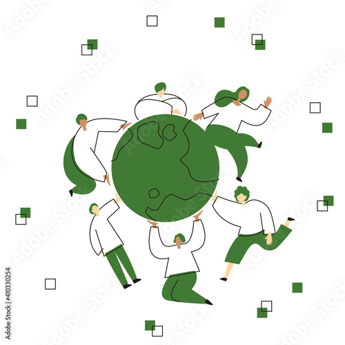 Illustration of how we are all protecting the earth. An image of environmental protection and conservation. Vector illustration on white background.