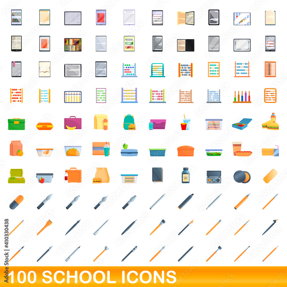 100 school icons set. Cartoon illustration of 100 school icons vector set isolated on white background 100 school icons set. Cartoon illustration of 100 school icons vector set isolated on white background