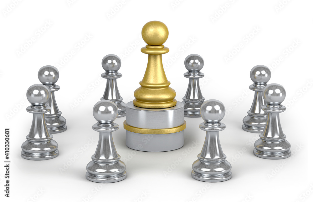 The Golden Chase Pawn stands around the silver pawns. Business leadership concept. 3d illustration. The Golden Chase Pawn stands around the silver pawns. Business leadership concept. 3d illustration.