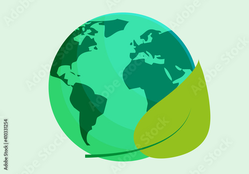 Planeta tierra verde con hoja.