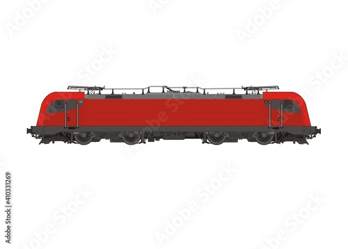 Electric locomotive with two aerodynamic ends. Simple flat illustration