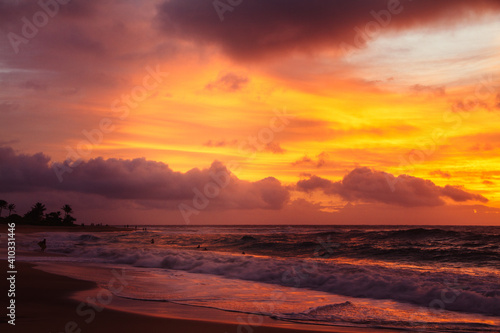 Sunrise over Sandy Beach, a beach on the South Shore of Oahu in Hawaii 