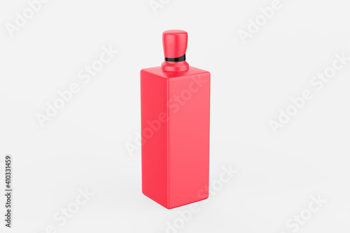 square cosmetic bottle with black plain screw lid for beauty or healthy product. Isolated on white background. Ready to use for package design. 3d illustration