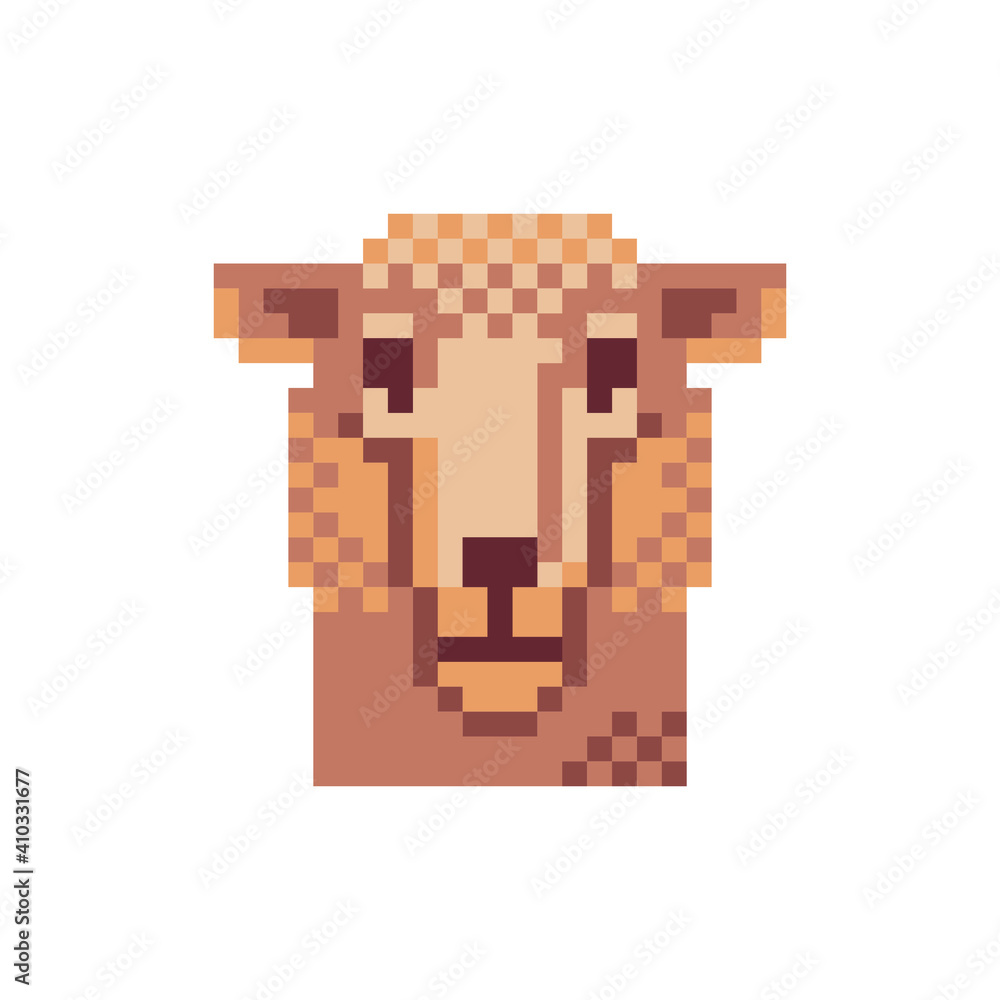 Sheep head pixel art icon lamb animal isolated vector illustration. 8 ...