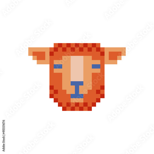 Sheep head pixel art icon lamb animal isolated vector illustration. 8-bit sprite. Design stickers, logo, mobile app, embroidery.
