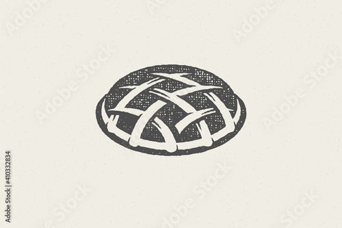 Silhouette of delicious traditional freshly baked pie symbol for bakery hand drawn stamp effect vector illustration.