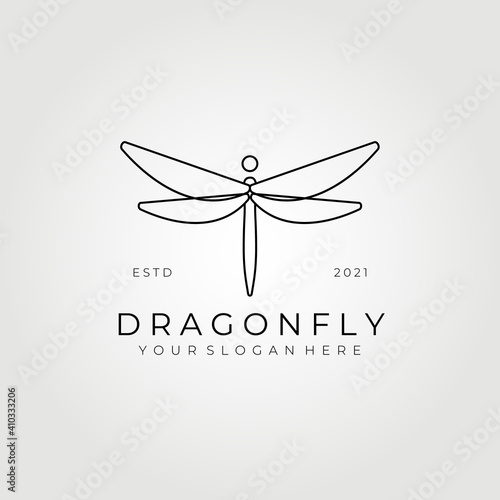 Line art dragonfly logo vector illustration design