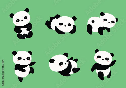 Fototapeta Naklejka Na Ścianę i Meble -  Collection Of Cute Panda Bear Cartoon Element.