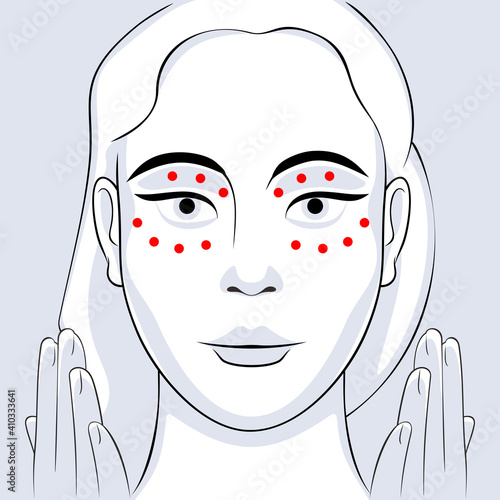 Young woman face with instructions for facial acupressure vector illustration