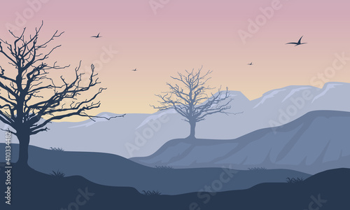 Amazing sky color at sunrise in the morning. Vector illustration