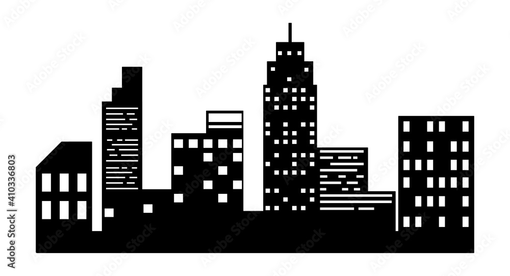 city skyline silhouette. Silhouette illustration of cityscape during night. An illustration of city.