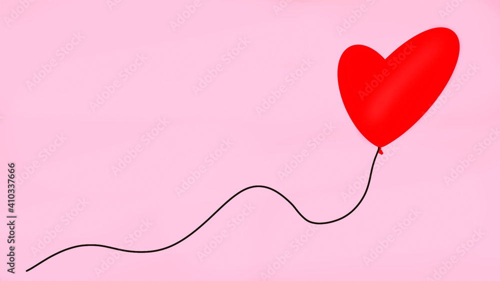 Globo rojo en forma de corazón con fondo rosa
