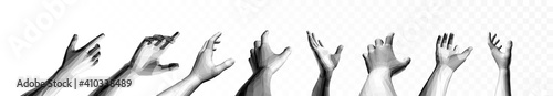 Set of hands showing different gestures. 3D vector design elements for web or presentation.