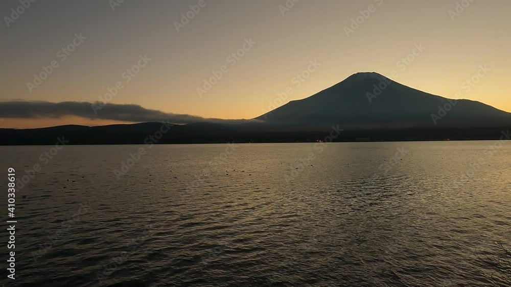 Mt. Fuji and the lake at dusk Mt. Fuji and the lake at dusk