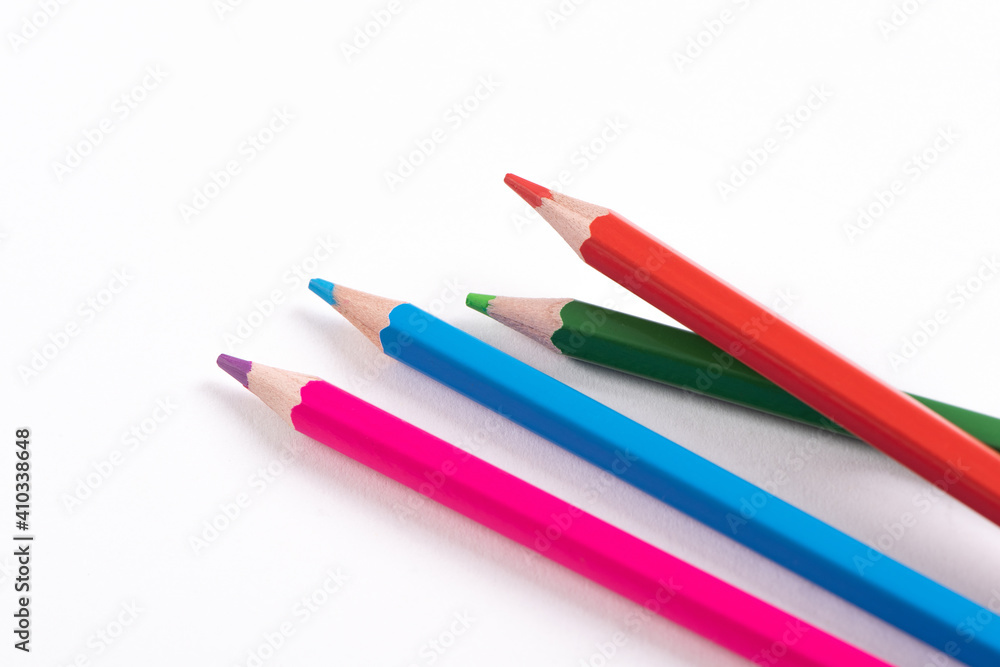 Close up macro shot of color pencil on white background Close up macro shot of color pencil on white background
