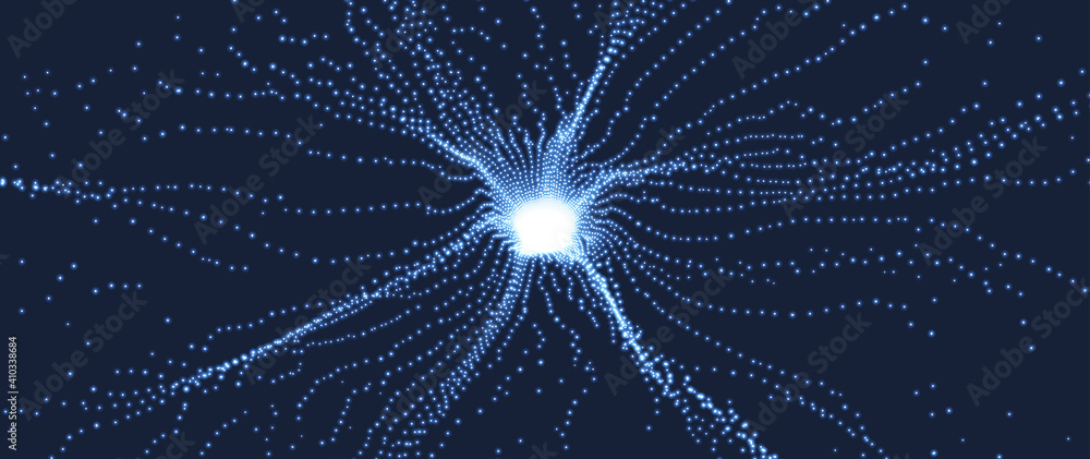 Fototapeta premium Space vortex. Hole made from flying particles. Abstract background. 3d vector illustration.