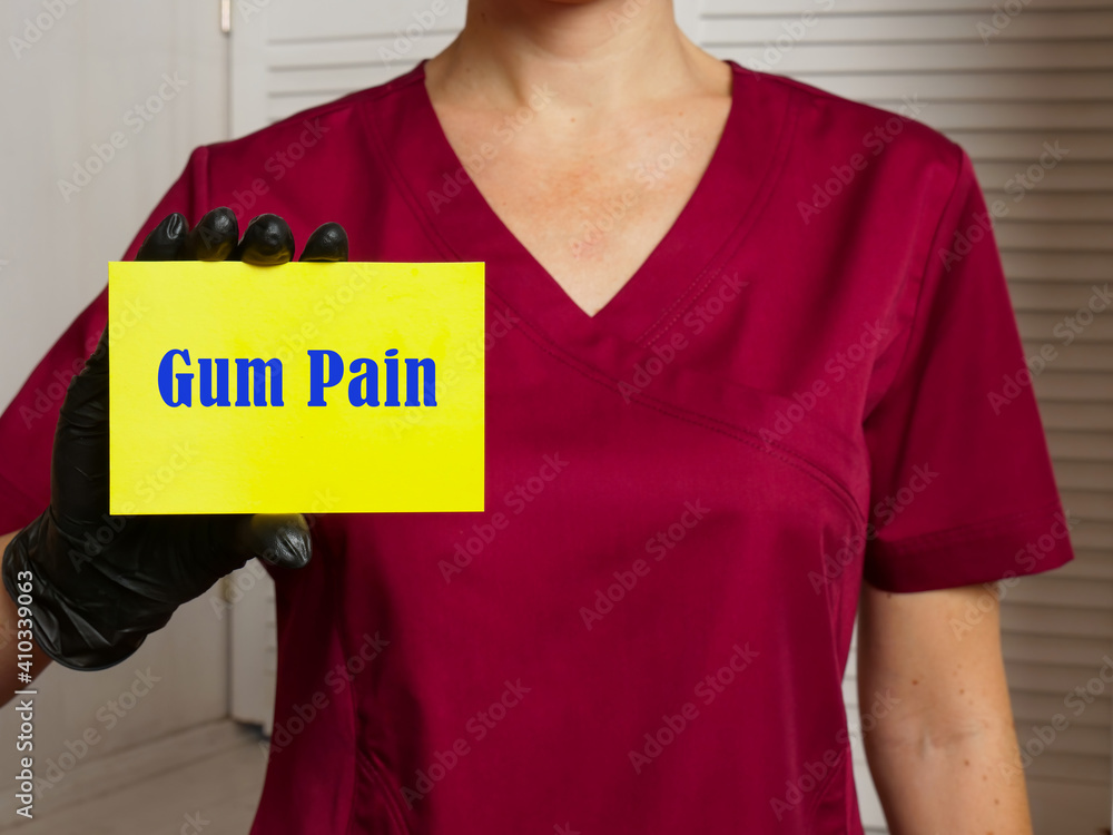 Medical concept meaning Gum Pain Pericoronitis with phrase on the sheet