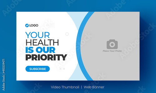 Medical healthcare video thumbnail and editable web banner for hospital live workshop business template. Video cover photo for social media