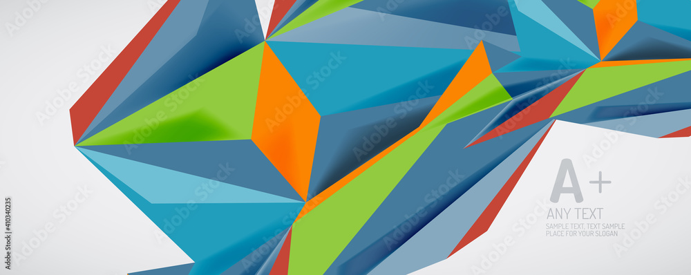 Vector triangle geometric backgrounds. Low poly 3d shape on light backdrop. Vector illustration for covers, banners, flyers and posters and other designs Vector triangle geometric backgrounds. Low poly 3d shape on light backdrop. Vector illustration for covers, banners, flyers and posters and other designs