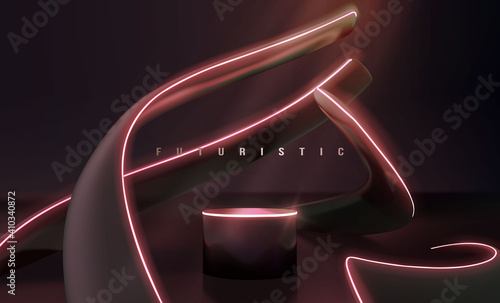 Neon glowing Sci fi futuristic style platform or podium for product presentation template vector. futuristic fluid dynamic abstract shape illustration