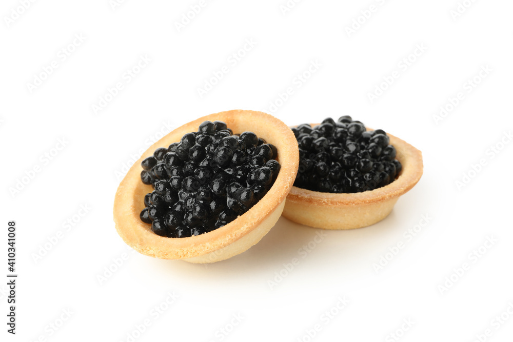 Tartlets with black caviar isolated on white background Tartlets with black caviar isolated on white background