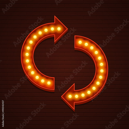 Retro showtime sign design. Arrows cinema signage light bulbs