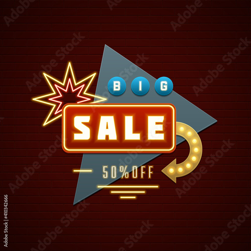 Retro showtime sign design wit sale message