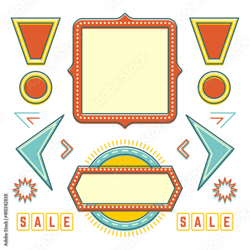 Retro american 1950s sign design elements set.