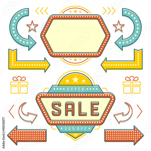 Retro american 1950s sign design elements set.