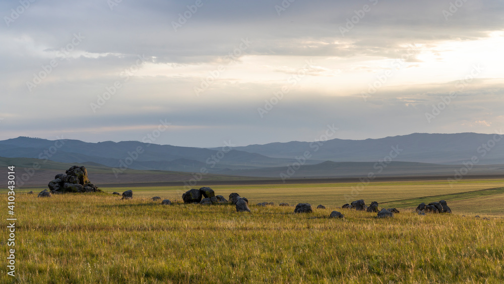 Stones Formations Sunset Orkhon Mongolia
