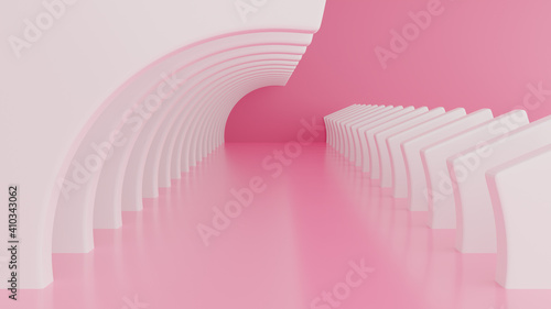 Abstract Architecture Background. 3d Illustration of White Circular Building and pink wall.
