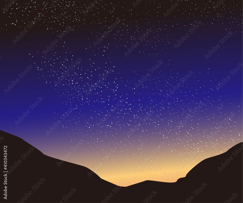 星空と山のシルエット背景素材