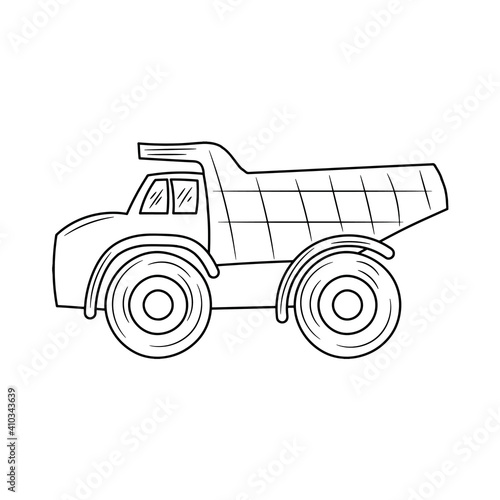Haul mining truck outline vector sign, linear style pictogram vector illustration, isolated on white