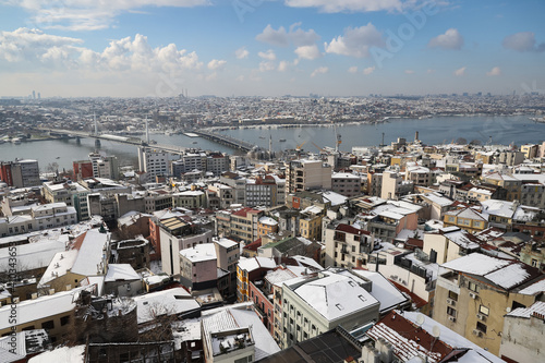 Aerial View of Istanbul City in Snowy day