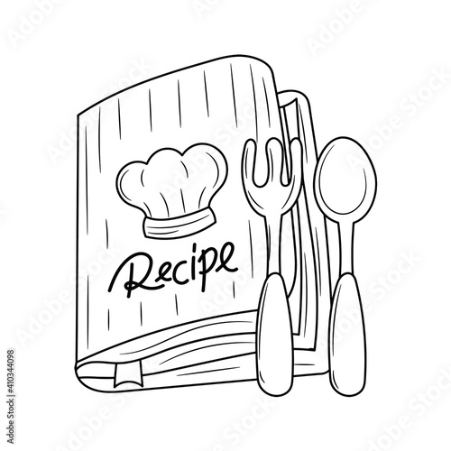 Recipe Book with Spoon and fork vector sign, linear style pictogram  vector illustration, isolated on white 