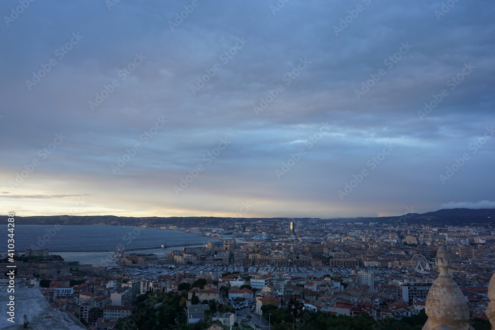 the view from the Basilica Notre-Dame de la Garde in Marseille, Provence, France, November