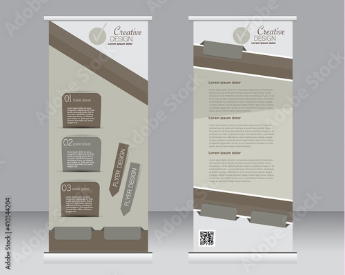 Roll up banner stand template. Abstract background for design,  business, education, advertisement.  Brown color. Vector  illustration.