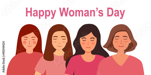 Women in pink dresses in flat design. Happy woman’s day. International woman day. Girl power.